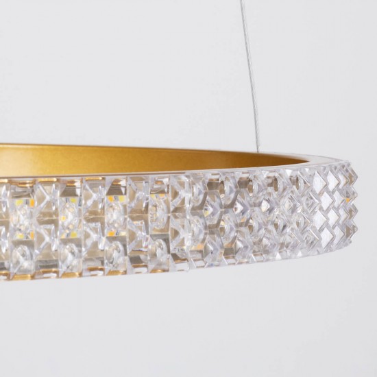 GloboStar® DIAMOND TRIO 61145 Κρεμαστό Φωτιστικό Δαχτυλίδι-Κύκλος LED CCT 120W 14723lm 360° AC 220-240V - Εναλλαγή Φωτισμού μέσω Τηλεχειριστηρίου All In One Ψυχρό 6000k+Φυσικό 4500k+Θερμό 2700k Dimmable Φ40+60+80cm - Χρυσό Βούρτσας - 3 Years Warranty