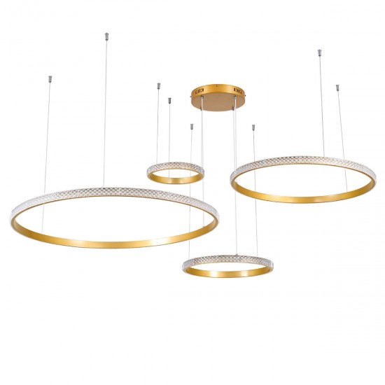 GloboStar® DIAMOND TETRA 61149 Κρεμαστό Φωτιστικό Δαχτυλίδι-Κύκλος LED CCT 150W 18379lm 360° AC 220-240V - Εναλλαγή Φωτισμού μέσω Τηλεχειριστηρίου All In One Ψυχρό 6000k+Φυσικό 4500k+Θερμό 2700k Dimmable Φ25+40+60+80cm - Χρυσό Βούρτσας - 3 Years Warranty