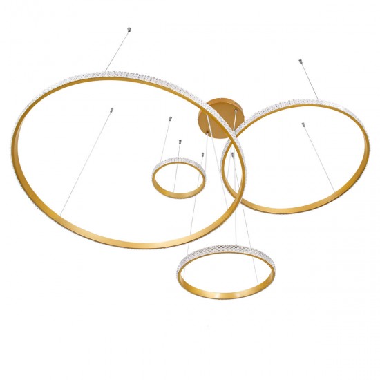 GloboStar® DIAMOND TETRA 61149 Κρεμαστό Φωτιστικό Δαχτυλίδι-Κύκλος LED CCT 150W 18379lm 360° AC 220-240V - Εναλλαγή Φωτισμού μέσω Τηλεχειριστηρίου All In One Ψυχρό 6000k+Φυσικό 4500k+Θερμό 2700k Dimmable Φ25+40+60+80cm - Χρυσό Βούρτσας - 3 Years Warranty