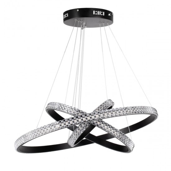 GloboStar® DIAMOND TRIO 61136-DECO Κρεμαστό Φωτιστικό Δαχτυλίδι-Κύκλος LED CCT 100W 12123lm 360° AC 220-240V - Εναλλαγή Φωτισμού μέσω Τηλεχειριστηρίου All In One Ψυχρό 6000k+Φυσικό 4500k+Θερμό 2700k Dimmable Φ25+40+60cm - Μαύρο - 3 Years Warranty