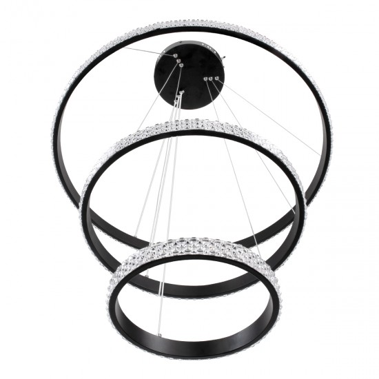 GloboStar® DIAMOND TRIO 61136-DECO Κρεμαστό Φωτιστικό Δαχτυλίδι-Κύκλος LED CCT 100W 12123lm 360° AC 220-240V - Εναλλαγή Φωτισμού μέσω Τηλεχειριστηρίου All In One Ψυχρό 6000k+Φυσικό 4500k+Θερμό 2700k Dimmable Φ25+40+60cm - Μαύρο - 3 Years Warranty