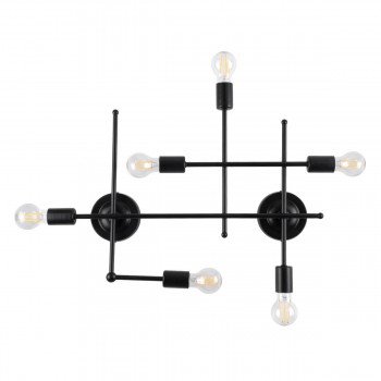 GloboStar® PIPING 00664 Vintage Industrial Επιτοίχιο Φωτιστικό Πολύφωτο Μαύρο Μεταλλικό Πλέγμα Μ66 x Π9.5 x Υ49cm