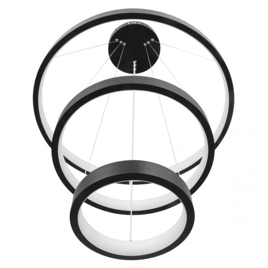 GloboStar® NEMESIS TRIO 61167 Κρεμαστό Φωτιστικό Δαχτυλίδι-Κύκλος LED CCT 100W 12123lm 360° AC 220-240V - Εναλλαγή Φωτισμού μέσω Τηλεχειριστηρίου All In One Ψυχρό 6000k+Φυσικό 4500k+Θερμό 2700k Dimmable Φ25+40+60cm - Μαύρο - 3 Years Warranty