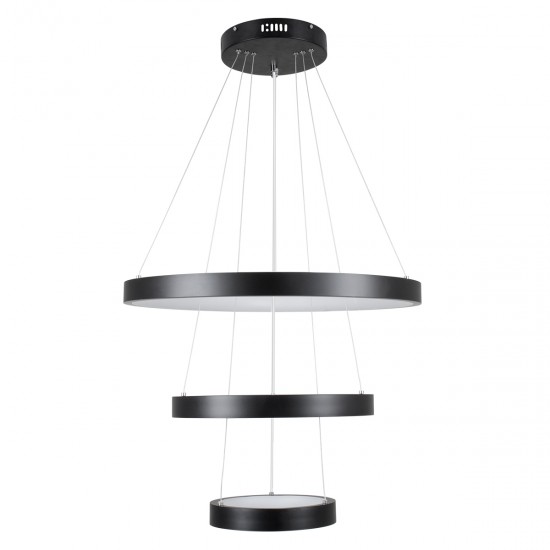 GloboStar® NEMESIS TRIO 61167-DECO Κρεμαστό Φωτιστικό Δαχτυλίδι-Κύκλος LED CCT 100W 12123lm 360° AC 220-240V - Εναλλαγή Φωτισμού μέσω Τηλεχειριστηρίου All In One Ψυχρό 6000k+Φυσικό 4500k+Θερμό 2700k Dimmable Φ25+40+60cm - Μαύρο - 3 Years Warranty