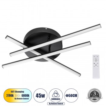 GloboStar® DRACO 61093 Φωτιστικό Οροφής Γραμμικό Linear Design LED CCT 45W 5535lm 120° AC 220-240V - Εναλλαγή Φωτισμού μέσω Τηλεχειριστηρίου All In One Ψυχρό 6000k+Φυσικό 4500k+Θερμό 2700k Dimmable Φ50 x Υ11cm - Μαύρο - 3 Years Warranty