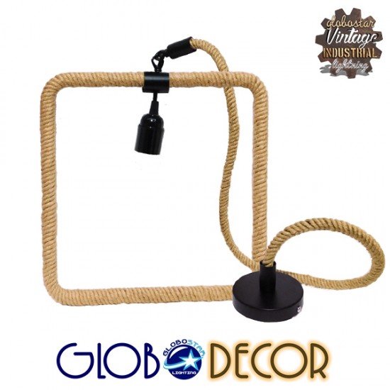 GloboStar® MALVERN 10001240 Vintage Industrial Κρεμαστό Φωτιστικό Οροφής Μονόφωτο 1 x E27 Μαύρο Μεταλλικό με Μπεζ Σχοινί Μ33 x Π22 x Υ33cm GloboStar® MALVERN 10001240 Vintage Industrial Κρεμαστό Φωτιστικό Οροφής Μονόφωτο 1 x E27 Μαύρο Μεταλλικό με Μπεζ Σχοινί Μ33 x Π22 x Υ33cm