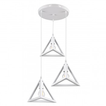 GloboStar® TRIANGLE 00617 Μοντέρνο Κρεμαστό Φωτιστικό Οροφής Τρίφωτο 3 x E27 Λευκό Μεταλλικό Πλέγμα Φ49 x Y130cm