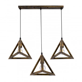 GloboStar® TRIANGLE 00624 Μοντέρνο Κρεμαστό Φωτιστικό Οροφής Τρίφωτο 3 x E27 Μπρούτζινο Μεταλλικό Πλέγμα Μ70 x Π22 x Y130cm