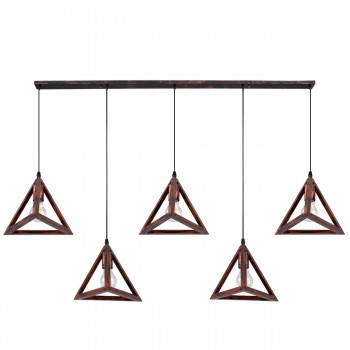 GloboStar® TRIANGLE 00609 Μοντέρνο Κρεμαστό Φωτιστικό Οροφής Πολύφωτο 5 x E27 Χάλκινο Μεταλλικό Πλέγμα Μ170 x Π22 x Y130cm