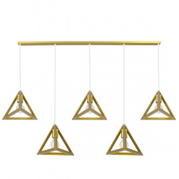 GloboStar® TRIANGLE 00610 Μοντέρνο Κρεμαστό Φωτιστικό Οροφής Πολύφωτο 5 x E27 Χρυσό Μεταλλικό Πλέγμα Μ170 x Π22 x Y130cm