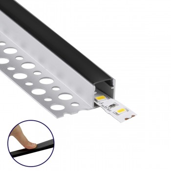 GloboStar® 70835-3M Χωνευτό για Γυψοσανίδα - Trimless Προφίλ Αλουμινίου Ανοδιωμένο με Μαύρο Οπάλ Κάλυμμα για 1 Σειρά Ταινίας LED Πατητό - Press On Πακέτο 5 Τεμάχια των 3 Μέτρων