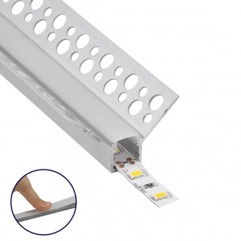 GloboStar® 70836-3M Χωνευτό Γωνιακό για Γυψοσανίδα - Trimless Προφίλ Αλουμινίου Ανοδιωμένο με Λευκό Οπάλ Κάλυμμα για 1 Σειρά Ταινίας LED Πατητό - Press On Πακέτο 5 Τεμάχια των 3 Μέτρων