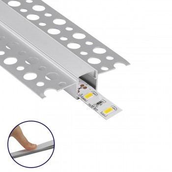 GloboStar® 70838-3M Χωνευτό για Γυψοσανίδα - Trimless Προφίλ Αλουμινίου Ανοδιωμένο με Λευκό Οπάλ Κάλυμμα για 1 Σειρά Ταινίας LED Πατητό - Press On Πακέτο 5 Τεμάχια των 3 Μέτρων
