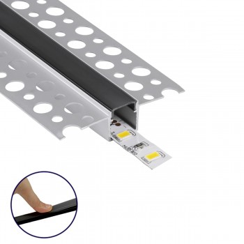 GloboStar® 70839-1M Χωνευτό Γωνιακό για Γυψοσανίδα - Trimless Προφίλ Αλουμινίου Ανοδιωμένο με Μαύρο Οπάλ Κάλυμμα για 1 Σειρά Ταινίας LED Πατητό - Press On 1 Μέτρο
