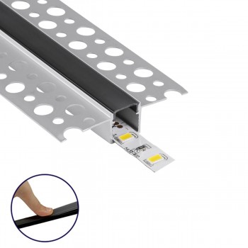 GloboStar® 70839-2M Χωνευτό Γωνιακό για Γυψοσανίδα - Trimless Προφίλ Αλουμινίου Ανοδιωμένο με Μαύρο Οπάλ Κάλυμμα για 1 Σειρά Ταινίας LED Πατητό - Press On Πακέτο 5 Τεμάχια των 2 Μέτρων