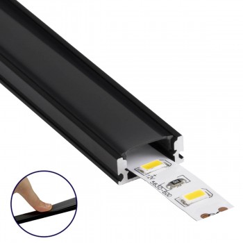 GloboStar® 70806-1M Επιφανειακό Προφίλ Αλουμινίου Μαύρο με Μαύρο Οπάλ Κάλυμμα για 1 Σειρά Ταινίας LED Πατητό - Press On 1 Μέτρο