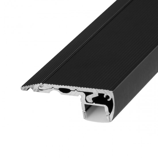 GloboStar® 70841-2M Προφίλ Αλουμινίου για Σκαλοπάτια Μαύρο με Λευκό Οπάλ Κάλυμμα για 1 Σειρά Ταινίας LED Πατητό - Press On 2 Μέτρα