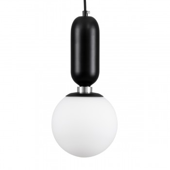 GloboStar® MAVERICK 00945 Μοντέρνο Κρεμαστό Φωτιστικό Οροφής Μονόφωτο 1 x E27 Μαύρο Μεταλλικό Γυάλινο Μπάλα Φ15 x Υ15cm