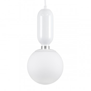 GloboStar® MAVERICK 00944 Μοντέρνο Κρεμαστό Φωτιστικό Οροφής Μονόφωτο 1 x E27 Λευκό Μεταλλικό Γυάλινο Μπάλα Φ15 x Υ15cm