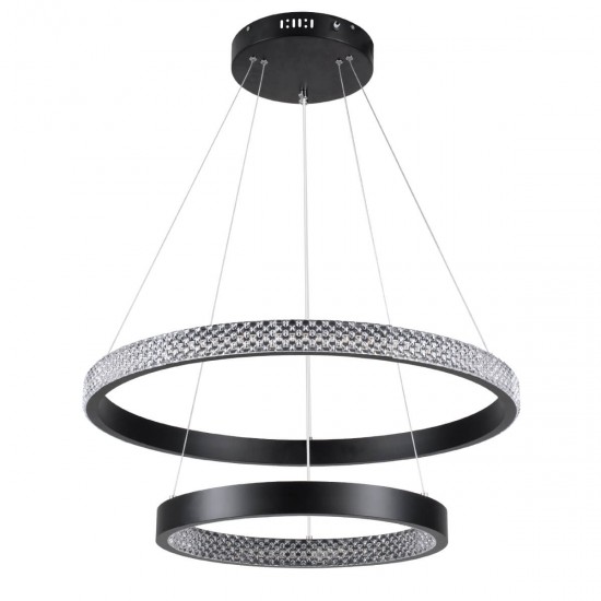GloboStar® DIAMOND DUO 61150 Κρεμαστό Φωτιστικό Δαχτυλίδι-Κύκλος LED CCT 75W 8743lm 360° AC 220-240V - Εναλλαγή Φωτισμού μέσω Τηλεχειριστηρίου All In One Ψυχρό 6000k+Φυσικό 4500k+Θερμό 2700k Dimmable Φ40+60cm - Μαύρο - 3 Years Warranty