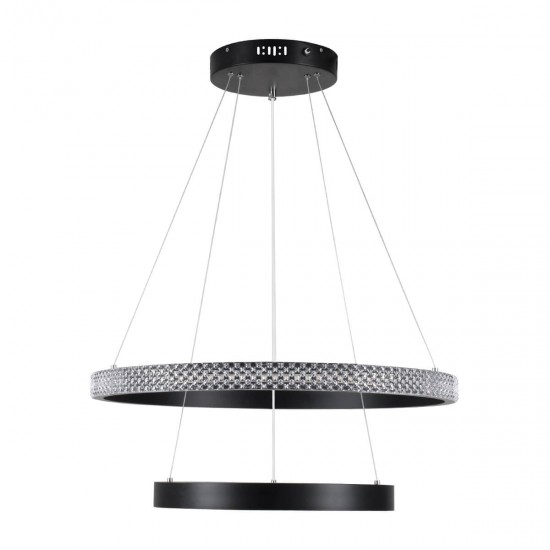 GloboStar® DIAMOND DUO 61150 Κρεμαστό Φωτιστικό Δαχτυλίδι-Κύκλος LED CCT 75W 8743lm 360° AC 220-240V - Εναλλαγή Φωτισμού μέσω Τηλεχειριστηρίου All In One Ψυχρό 6000k+Φυσικό 4500k+Θερμό 2700k Dimmable Φ40+60cm - Μαύρο - 3 Years Warranty