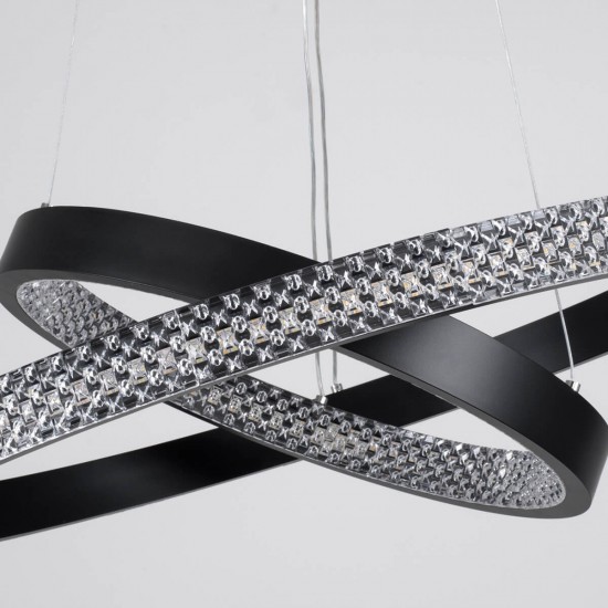 GloboStar® DIAMOND DUO 61150-DECO Κρεμαστό Φωτιστικό Δαχτυλίδι-Κύκλος LED CCT 75W 8743lm 360° AC 220-240V - Εναλλαγή Φωτισμού μέσω Τηλεχειριστηρίου All In One Ψυχρό 6000k+Φυσικό 4500k+Θερμό 2700k Dimmable Φ40+60cm - Μαύρο - 3 Years Warranty