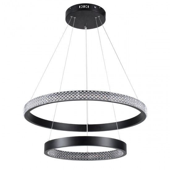 GloboStar® DIAMOND DUO 61150-DECO Κρεμαστό Φωτιστικό Δαχτυλίδι-Κύκλος LED CCT 75W 8743lm 360° AC 220-240V - Εναλλαγή Φωτισμού μέσω Τηλεχειριστηρίου All In One Ψυχρό 6000k+Φυσικό 4500k+Θερμό 2700k Dimmable Φ40+60cm - Μαύρο - 3 Years Warranty