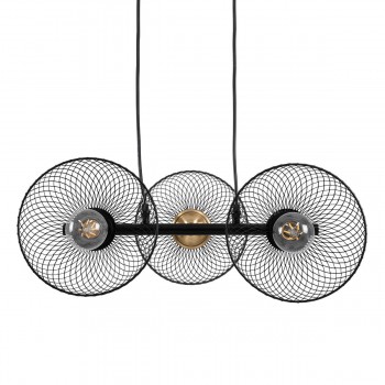 GloboStar® VERONA 00586 Μοντέρνο Κρεμαστό Φωτιστικό Οροφής Τρίφωτο 3 x E27 Μαύρο Μεταλλικό Πλέγμα Μ50 x Π28 x Υ20cm