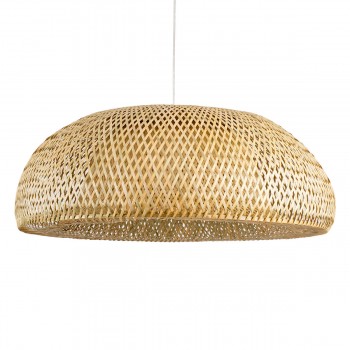 GloboStar® SAN TROPEZ 00674 Vintage Κρεμαστό Φωτιστικό Οροφής Μονόφωτο 1 x E27 Καφέ Ξύλινο Μπαμπού Φ80 x Υ28cm