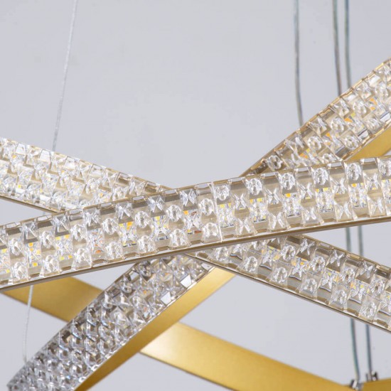 GloboStar® DIAMOND TRIO 61139-DECO Κρεμαστό Φωτιστικό Δαχτυλίδι-Κύκλος LED CCT 120W 14723lm 360° AC 220-240V - Εναλλαγή Φωτισμού μέσω Τηλεχειριστηρίου All In One Ψυχρό 6000k+Φυσικό 4500k+Θερμό 2700k Dimmable Φ40+60+80cm - Χρυσό Βούρτσας - 3 Years Warranty