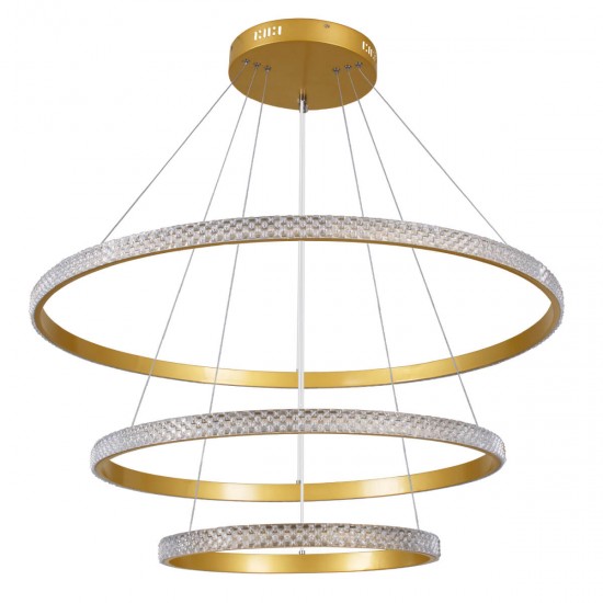 GloboStar® DIAMOND TRIO 61139-DECO Κρεμαστό Φωτιστικό Δαχτυλίδι-Κύκλος LED CCT 120W 14723lm 360° AC 220-240V - Εναλλαγή Φωτισμού μέσω Τηλεχειριστηρίου All In One Ψυχρό 6000k+Φυσικό 4500k+Θερμό 2700k Dimmable Φ40+60+80cm - Χρυσό Βούρτσας - 3 Years Warranty