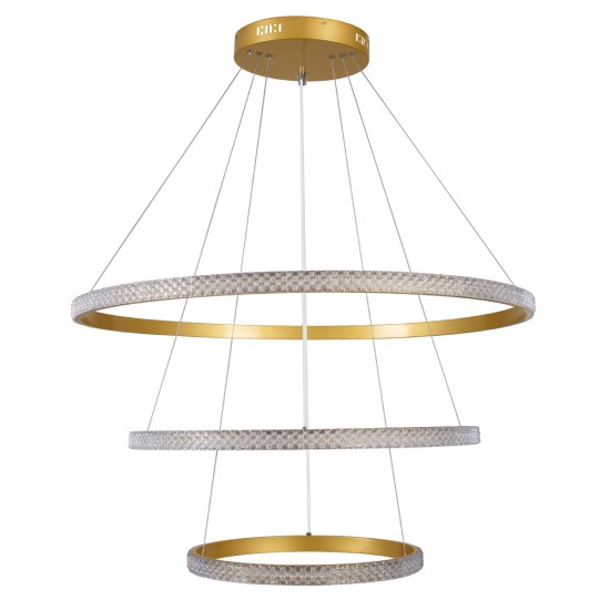 GloboStar® DIAMOND TRIO 61139-DECO Κρεμαστό Φωτιστικό Δαχτυλίδι-Κύκλος LED CCT 120W 14723lm 360° AC 220-240V - Εναλλαγή Φωτισμού μέσω Τηλεχειριστηρίου All In One Ψυχρό 6000k+Φυσικό 4500k+Θερμό 2700k Dimmable Φ40+60+80cm - Χρυσό Βούρτσας - 3 Years Warranty