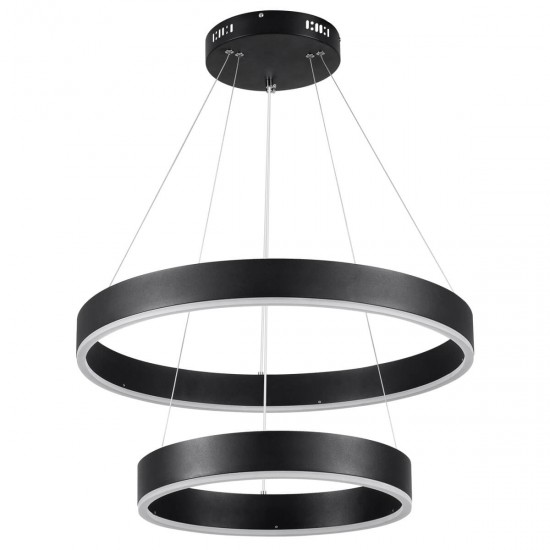 GloboStar® VENOM DUO 61185-DECO Κρεμαστό Φωτιστικό Δαχτυλίδι-Κύκλος LED CCT 75W 8818lm 120° AC 220-240V - Εναλλαγή Φωτισμού μέσω Τηλεχειριστηρίου All In One Ψυχρό 6000K+Φυσικό 4500K+Θερμό 2700K Dimmable Φ40+60cm - Μαύρο - 3 Years Warranty