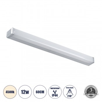 GloboStar® RENATA 60442 Μοντέρνο Φωτιστικό Τοίχου - Απλίκα Καθρέπτη Μπάνιου - Πίνακα LED 12W 1400lm 210° AC 220-240V IP44 Μ60 x Π4 x Υ5.5cm - Φυσικό Λευκό 4500K - Χρώμιο Νίκελ - 3 Years Warranty