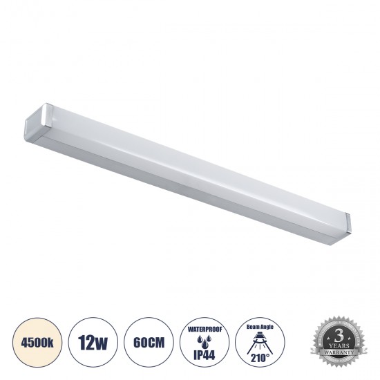 GloboStar® RENATA 60442 Μοντέρνο Φωτιστικό Τοίχου - Απλίκα Καθρέπτη Μπάνιου - Πίνακα LED 12W 1400lm 210° AC 220-240V IP44 Μ60 x Π4 x Υ5.5cm - Φυσικό Λευκό 4500K - Χρώμιο Νίκελ - 3 Years Warranty GloboStar® RENATA 60442 Μοντέρνο Φωτιστικό Τοίχου - Απλίκα Καθρέπτη Μπάνιου - Πίνακα LED 12W 1400lm 210° AC 220-240V IP44 Μ60 x Π4 x Υ5.5cm - Φυσικό Λευκό 4500K - Χρώμιο Νίκελ - 3 Years Warranty