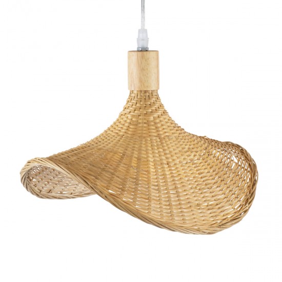 GloboStar® CUBA 01715 Vintage Κρεμαστό Φωτιστικό Οροφής Μονόφωτο 1 x E27 Μπεζ Ξύλινο Μπαμπού Φ33 x Y25cm