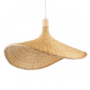 GloboStar® CUBA 01719 Vintage Κρεμαστό Φωτιστικό Οροφής Μονόφωτο 1 x E27 Μπεζ Ξύλινο Μπαμπού Φ53 x Y30cm