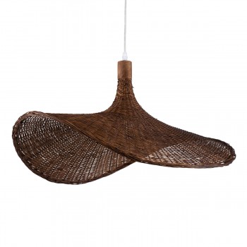 GloboStar® CUBA 01722 Vintage Κρεμαστό Φωτιστικό Οροφής Μονόφωτο 1 x E27 Καφέ Ξύλινο Μπαμπού Φ63 x Y32cm