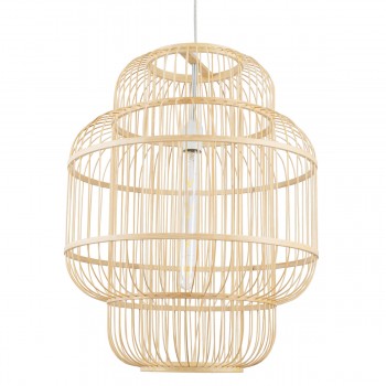 GloboStar® HAITI 01763 Vintage Κρεμαστό Φωτιστικό Οροφής Μονόφωτο 1 x E27 Μπεζ Ξύλινο Μπαμπού Πλέγμα Φ48 x Υ60cm