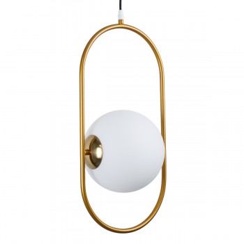 GloboStar® HAMBURG 00592 Μοντέρνο Κρεμαστό Φωτιστικό Οροφής Μονόφωτο 1 x G9 Χρυσό Μεταλλικό Γυάλινο Μπάλα Μ25 x Π20 x Υ50cm
