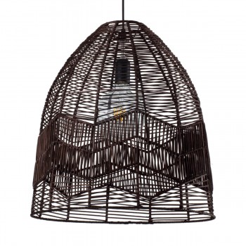 GloboStar® ALOHA 01752 Μοντέρνο Κρεμαστό Φωτιστικό Οροφής Μονόφωτο 1 x E27 Καφέ Σχοινί Καμπάνα Φ43 x Υ46cm