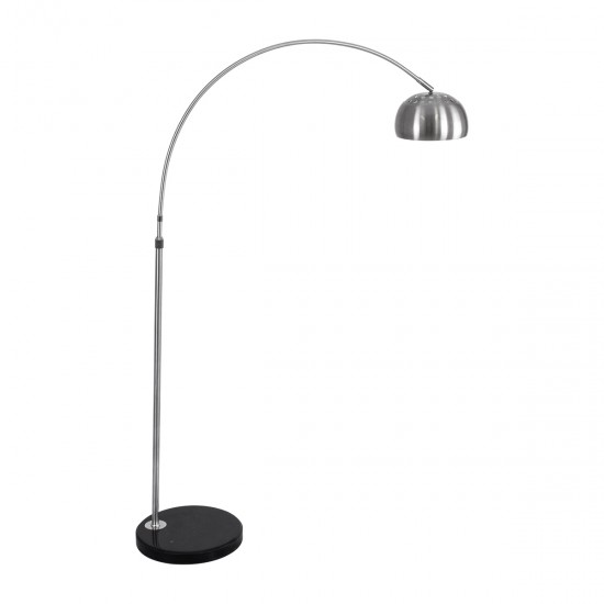 GloboStar® PRAGUE 00989 Μοντέρνο Φωτιστικό Δαπέδου Μονόφωτο 1 x E27 Ασημί Μεταλλικό Καμπάνα & Μαύρη Μαρμάρινη Βάση L90 x W29.5 x H180cm