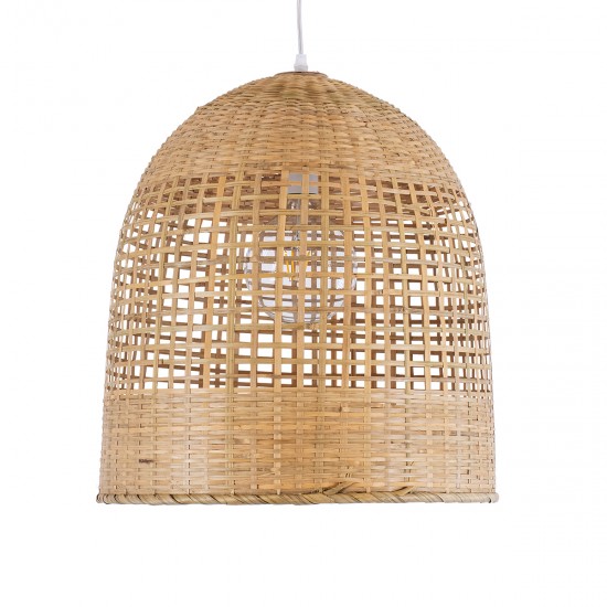 GloboStar® BORA-BORA 01735 Μοντέρνο Κρεμαστό Φωτιστικό Οροφής Μονόφωτο 1 x E27 Μπεζ Μπαμπού Καμπάνα Φ42 x Υ44cm