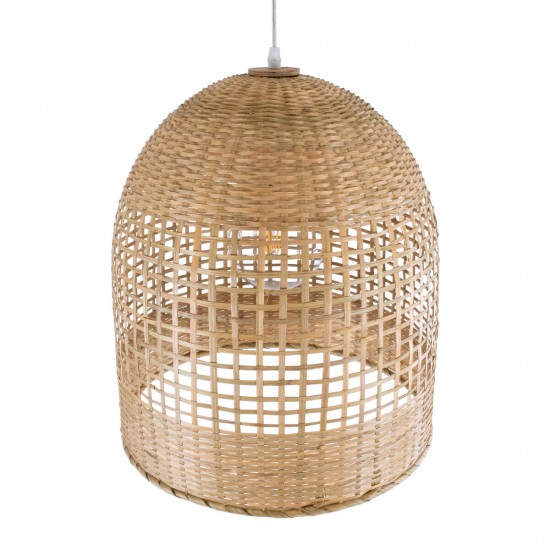 GloboStar® BORA-BORA 01735 Μοντέρνο Κρεμαστό Φωτιστικό Οροφής Μονόφωτο 1 x E27 Μπεζ Μπαμπού Καμπάνα Φ42 x Υ44cm