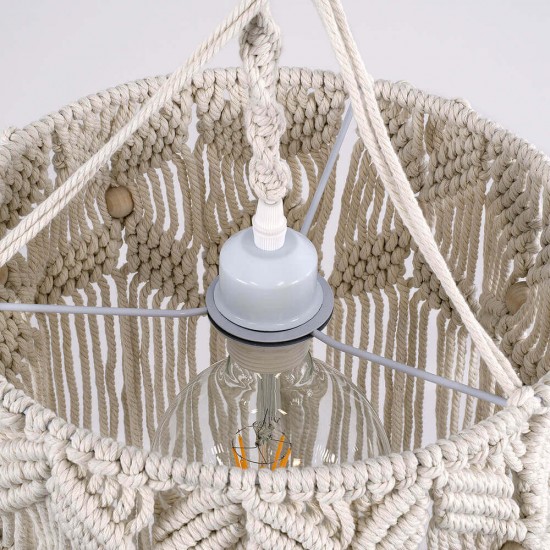 GloboStar® CONGO 36206 Boho - Μακραμέ - Macrame Κρεμαστό Φωτιστικό Οροφής Μονόφωτο 1 x E27 Πλεκτό Χειροποίητο Μπεζ Υφασμάτινο με Σχοινί Φ30 x Υ50cm GloboStar® CONGO 36206 Boho - Μακραμέ - Macrame Κρεμαστό Φωτιστικό Οροφής Μονόφωτο 1 x E27 Πλεκτό Χειροποίητο Μπεζ Υφασμάτινο με Σχοινί Φ30 x Υ50cm