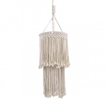 GloboStar® ZAMBIA 36208 Boho - Μακραμέ - Macrame Κρεμαστό Φωτιστικό Οροφής Μονόφωτο 1 x E27 Πλεκτό Χειροποίητο Μπεζ Υφασμάτινο με Σχοινί Φ30 x Υ60cm