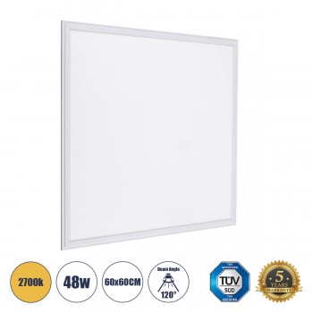 GloboStar® 60211 Χωνευτό LED Panel Milky Super Slim 60x60cm 48W 4320lm 120° CRI≥80Ra UGR&lt;19 AC 220-240V IP20 Μ60 x Π60 x Υ1.5cm - Θερμό Λευκό 2700K - TÜV Certified Driver - 5 Years Warranty
