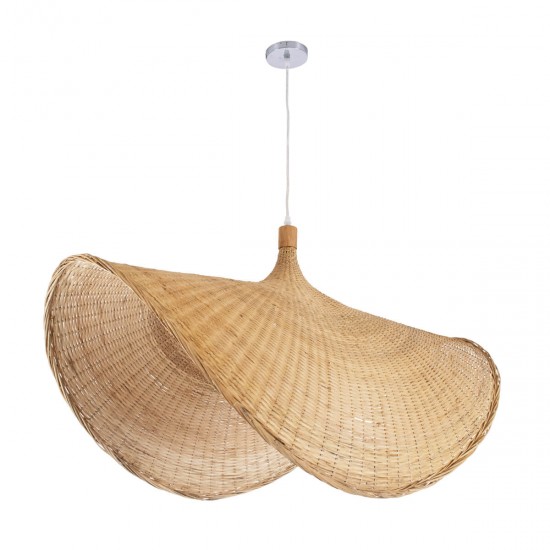 GloboStar® CUBA 01769 Μοντέρνο Κρεμαστό Φωτιστικό Οροφής Μονόφωτο 1 x E27 Μπεζ Μπαμπού Πλέγμα Φ100 x Υ55cm