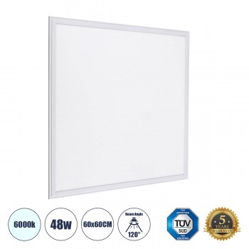 GloboStar® 60209 Χωνευτό LED Panel Milky Super Slim 60x60cm 48W 4800lm 120° CRI≥80Ra UGR&lt;19 AC 220-240V IP20 Μ60 x Π60 x Υ1.5cm - Ψυχρό Λευκό 6000K - TÜV Certified Driver - 5 Years Warranty