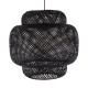 GloboStar® MALDIVES 00579 Μοντέρνο Κρεμαστό Φωτιστικό Οροφής Μονόφωτο 1 x E27 Μαύρο Μπαμπού Πλέγμα Φ56 x Υ54cm